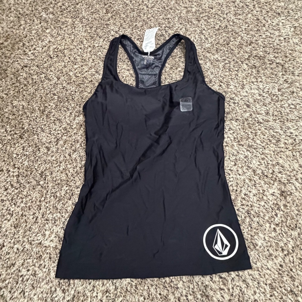Volcom Simply Solid Tankini Top Black Racerback Swim Shirt Womens Small NWT